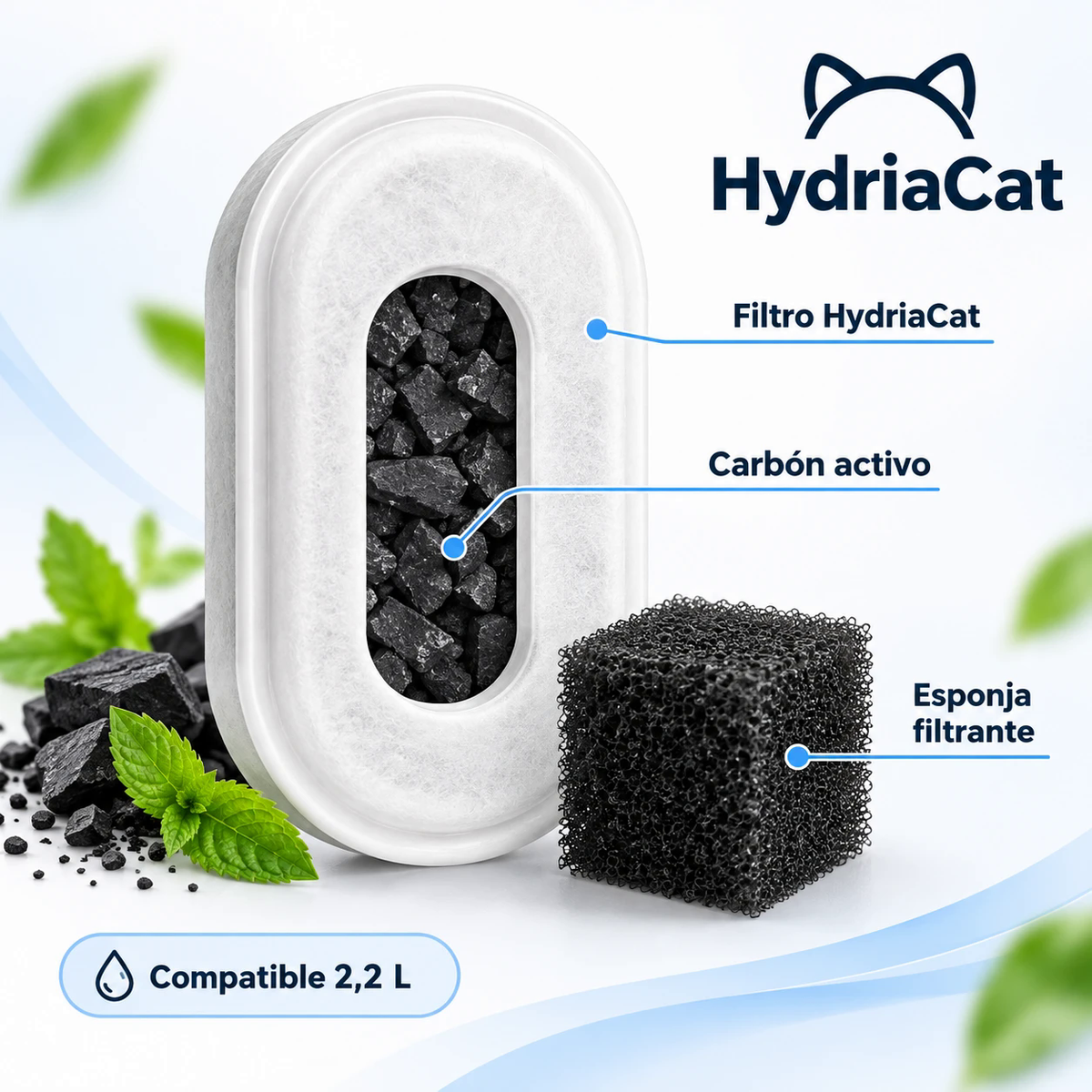 Filtro HydriaCat de carbón activo y esponja filtrante