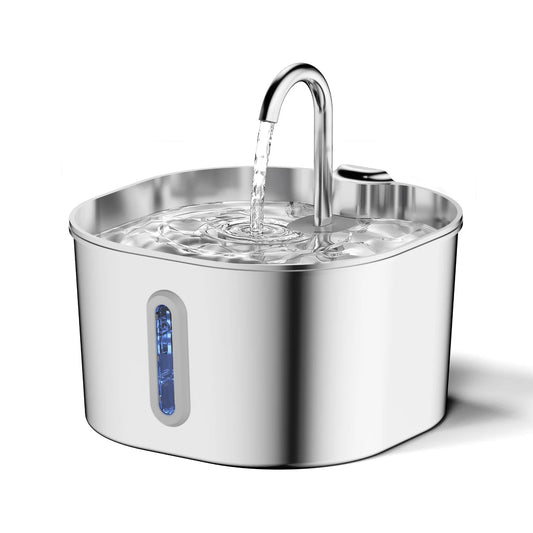 Fuente de Agua para Gatos de Acero Inoxidable - Filtro de Carbón Activo, 2.2L, Ultra Silenciosa